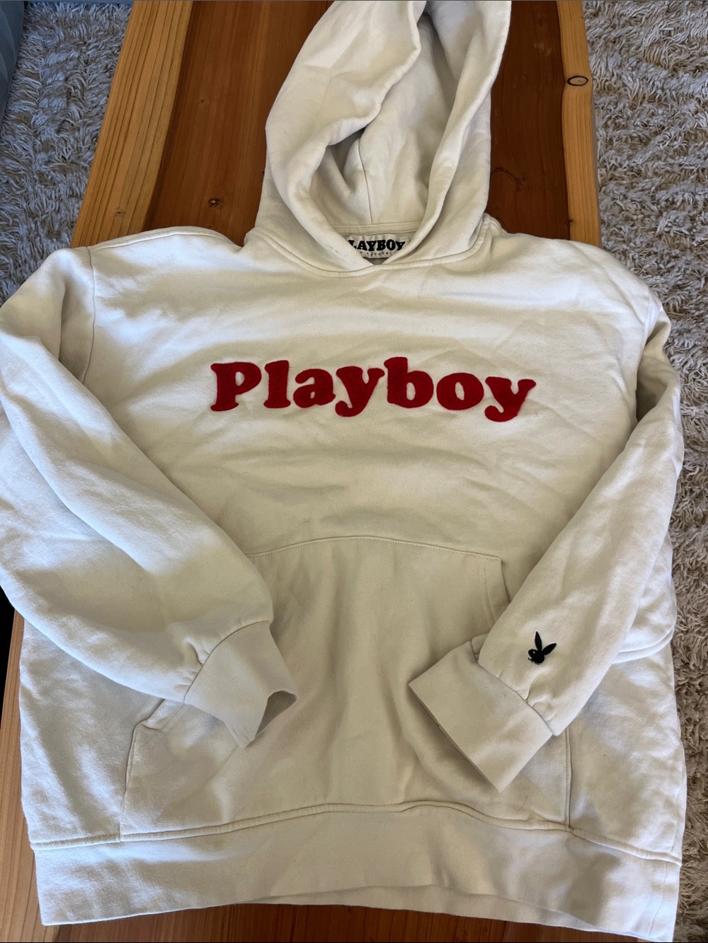 PLAYBOY Cream Hoodie with Red Logo